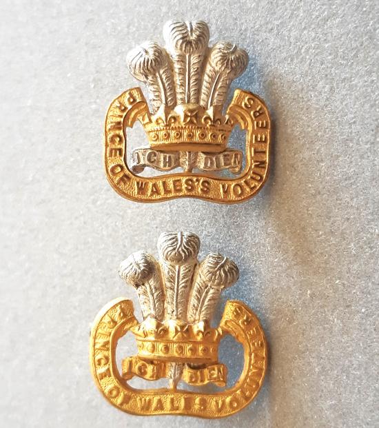 SOUTH LANCASHIRE REGT. (PRINCE OF WALES VOLS.) Pair GILT & SILV. PLATE Officer’s Collar Badges.