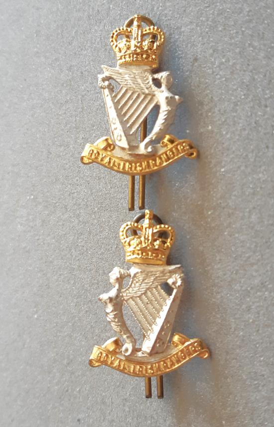 ROYAL IRISH RANGERS Q/C  GILT / SILV. PLATE Officer’s Collar Badges