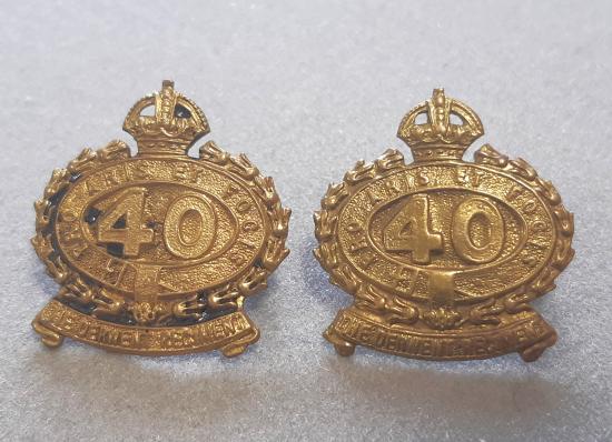 AUSTRALIAN 40th Infantry Battalion (The Derwent Regt.) Pair Collar Badges