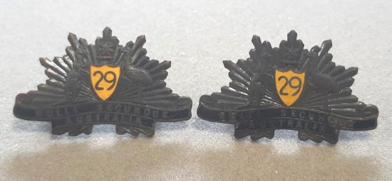 AUSTRALIAN 29th Infantry Battalion (The East Melbourne Regt.) Pair Collar Badges