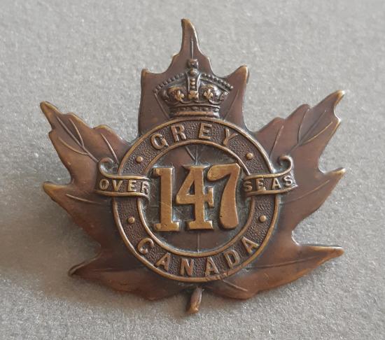 CANADIAN WW1 CEF 147th Battalion (Grey County) Hat Badge (Babin E147)