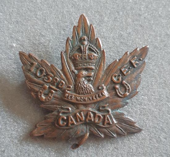 CANADIAN WW1 CEF 103rd Battalion (Victoria B.C.) Collar Badge (Babin E103 Similar)