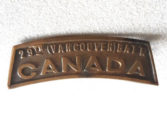 CANADIAN WW1 29TH (VANCOUVER) BATTN. Shoulder Title.