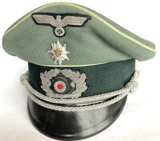 WW2 GERMAN MOUNTAIN TROOP OFFICERS VISOR CAP - DOUBLE EREL MARKED