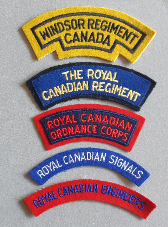 CANADIAN – 5 x Cloth Shoulder Titles. Post WW2.