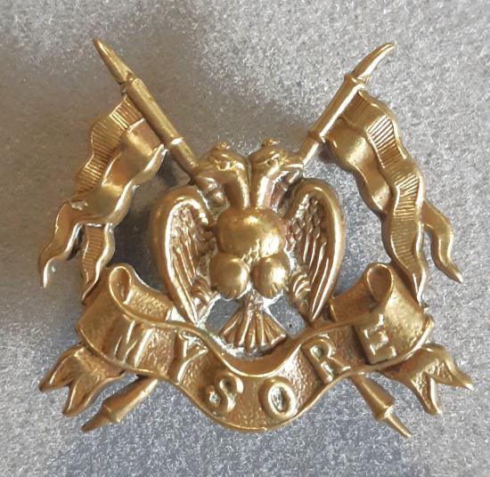 INDIAN Mysore Lancers Cast Brass Hat Badge