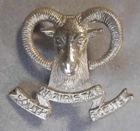 INDIAN South Waziristan Scouts Cast White Metal Hat badge