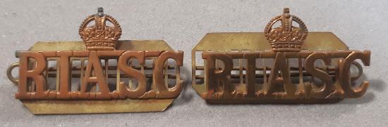 INDIAN Royal Indian Army Service Corps Brass Pair Shoulder Titles (1935-1950)