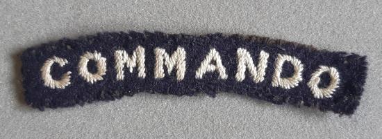 BRITISH WW2 “COMMANDO” Embroidered Shoulder Title (White on Black)