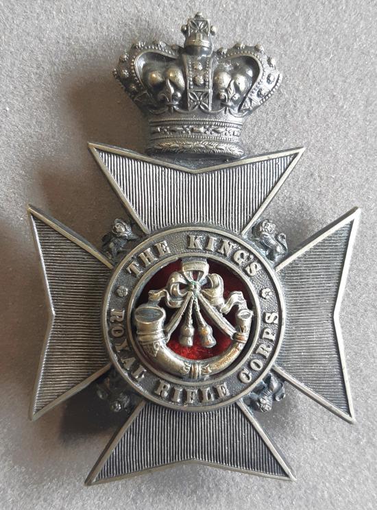 BRITISH QVC The King's Royal Rifle Corps Militia Silver Helmet Plate.