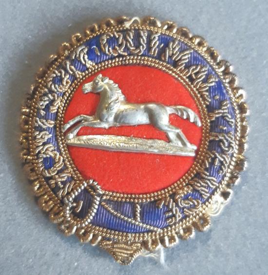 BRITISH 3rd King's Own Hussars Officer/RSM Circa 1930s Bullion Badge