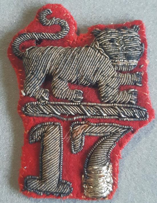 BRITISH Victorian 17th (Leicestershire) Regiment Bullion Badge (Coatee Tail ?)