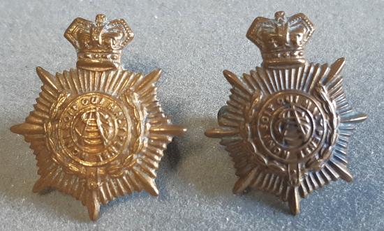 BRITISH Army Service Corps QVC Pair Gilding Metal Collar badges