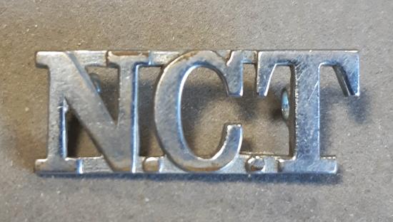 BRITISH Shoulder Title “N.C.T.”– Chromed Brass