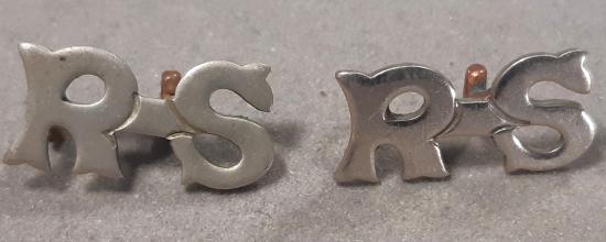 BRITISH Shoulder Title “R-S” (Royal Scots) – White Metal (PAIR)