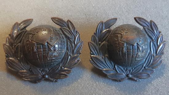 BRITISH Royal Marines Pair Bronze Collar Badges