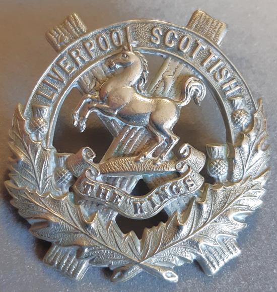 BRITISH - Liverpool Scottish (10th Battalion King's Liverpool Regiment) White Metal Hat Badge