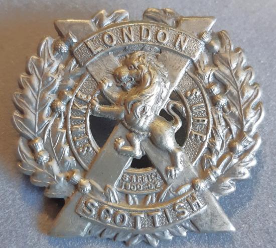 BRITISH - London Scottish (14th County of London Battalion) White Metal Hat Badge (Small)