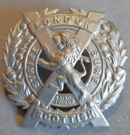 BRITISH - London Scottish (14th County of London Battalion) White Metal Hat Badge (Large)