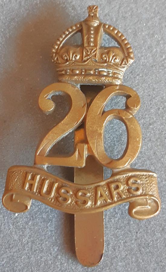 BRITISH - The 26th Hussars WW2 Trial Gilding Metal Hat Badge