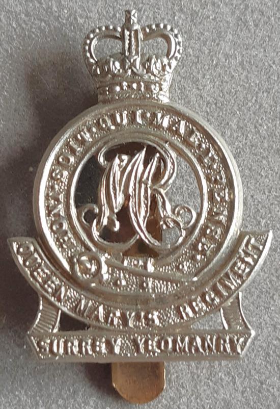 BRITISH - The Surrey Yeomanry (Queen Mary's Regiment) Q/C White Metal Hat Badge (KK2340)