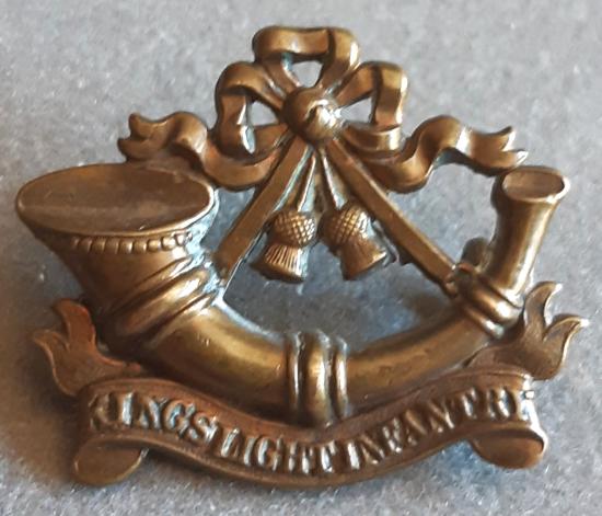 BRITISH - The Kings Light Infantry Bronze Collar Badge (Churchill 1430) SCARCE TRIALS