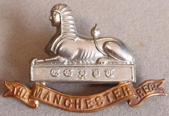 BRITISH - The Manchester Regiment RARE Victorian Bi-Metal Warrant Officer’s Hat Badge